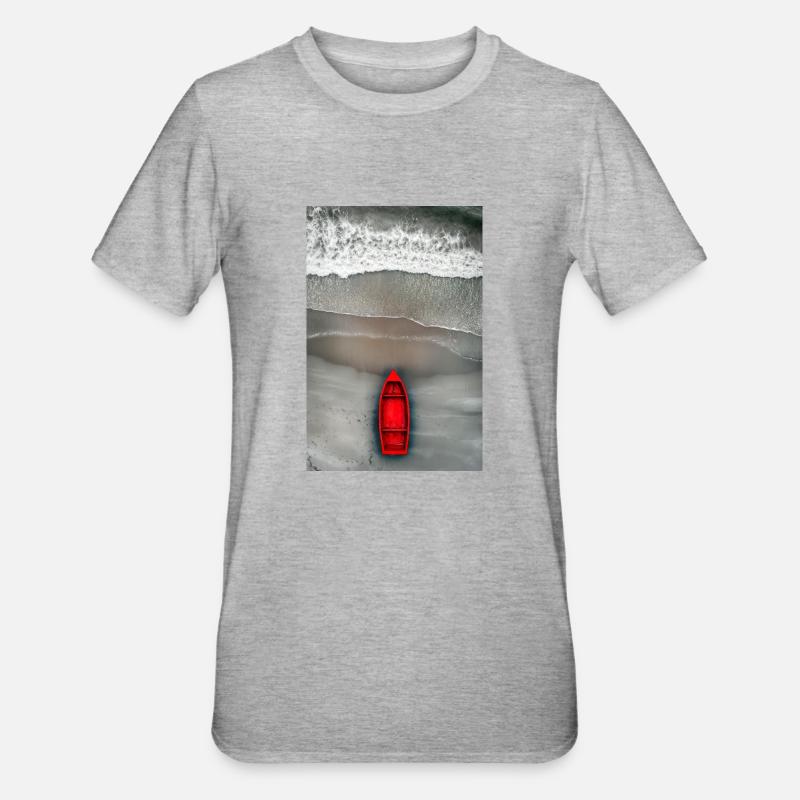Rotes Boot am Grauen Ufer - Unisex Polycotton T-Shirt - Grau meliert