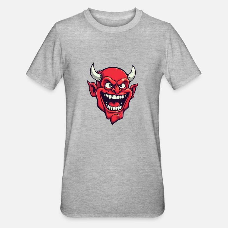 Halloween Dämon Teufel Kopf - Unisex Polycotton T-Shirt - Grau meliert