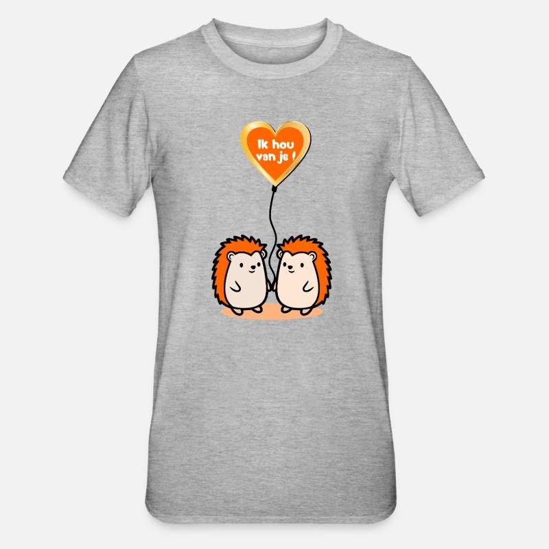 Ich liebe euch, Igel - Unisex Polycotton T-Shirt - Grau meliert