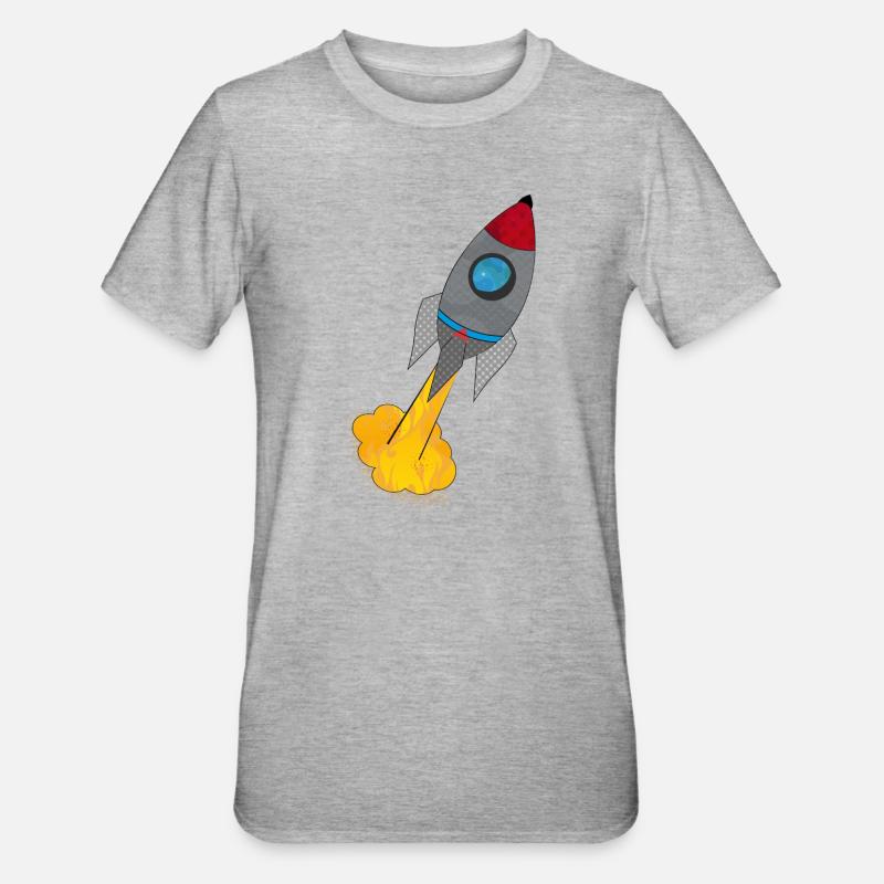 Farbenfrohe Rakete beim Start - Unisex Polycotton T-Shirt - Grau meliert