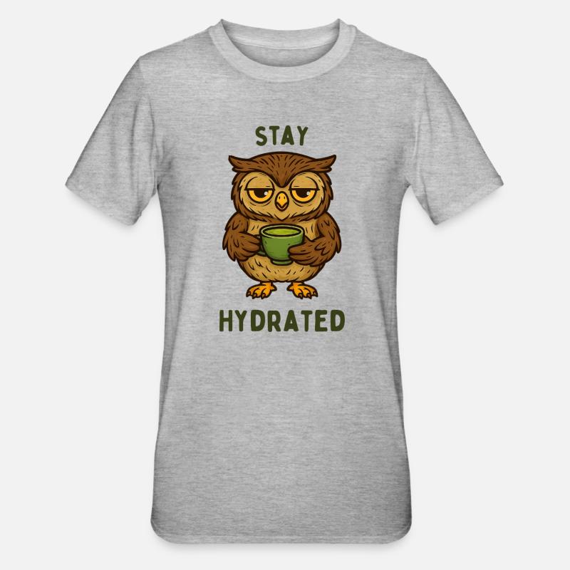 Restez hydrogéné – Hibou avec thé vert - T-shirt polycoton Unisexe - gris chiné