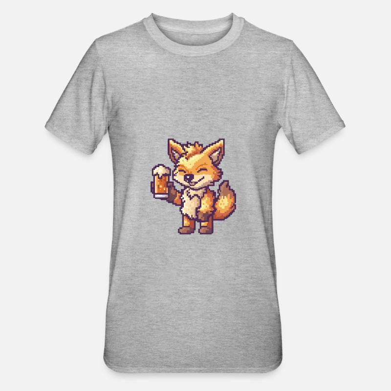 loup bière pixel - T-shirt polycoton Unisexe - gris chiné