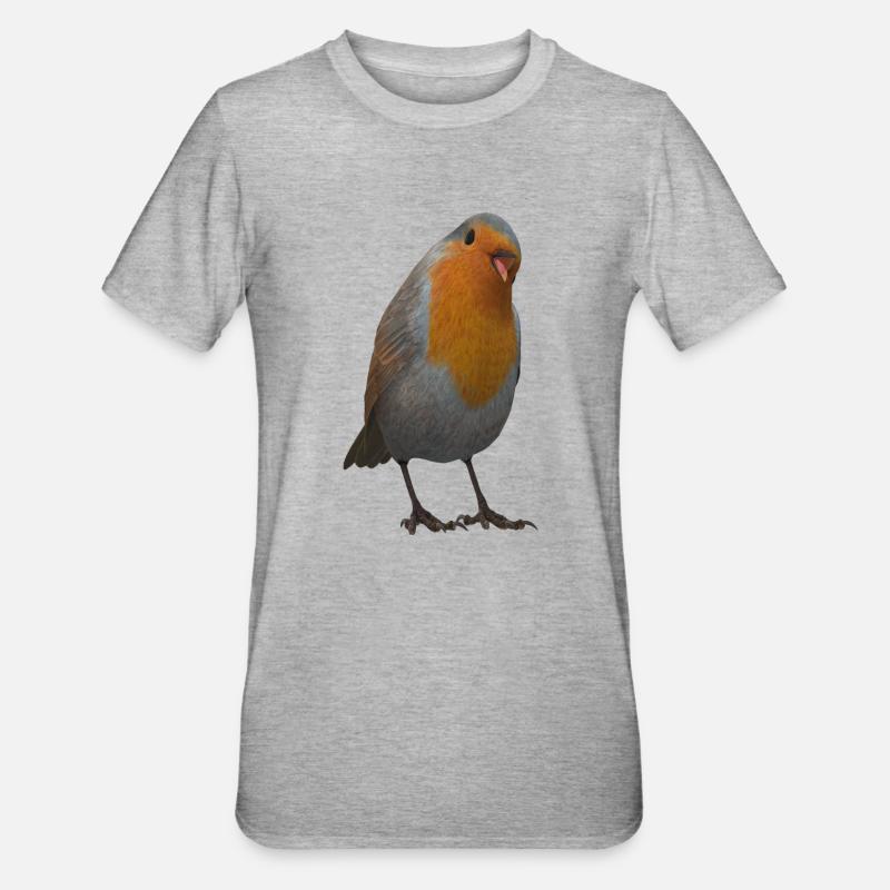 Rotkehlchen Design - Unisex Polycotton T-Shirt - Grau meliert