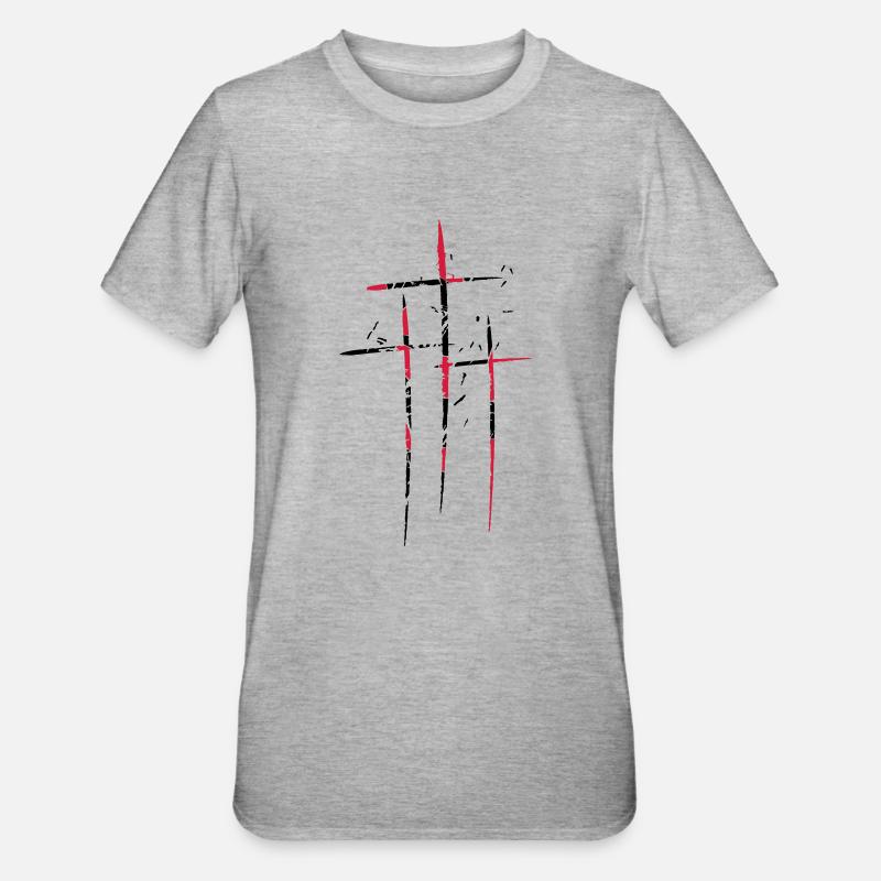 3 crosses design pattern scratch cool old tears br - Unisex Polycotton T-Shirt - heather grey