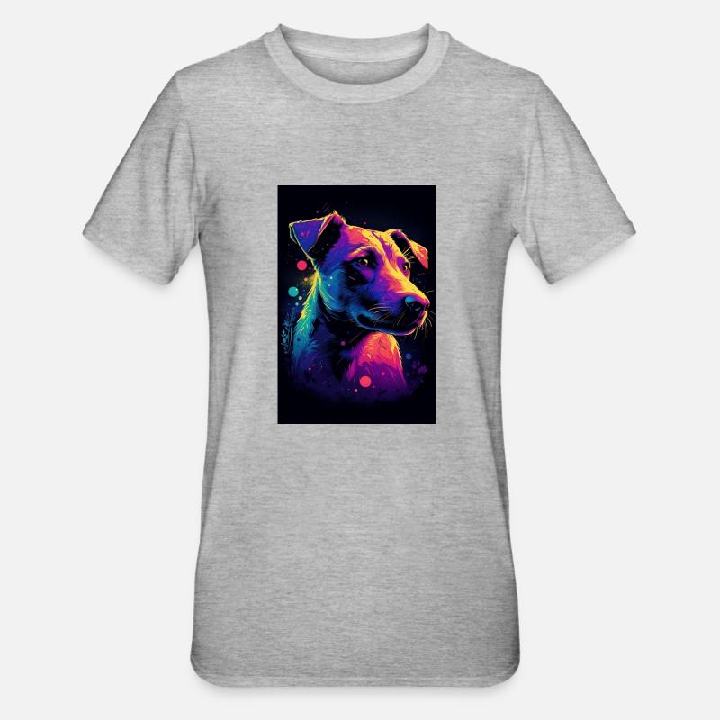 Jack Russell Terrier Synthwave Cadeau - T-shirt polycoton Unisexe - gris chiné