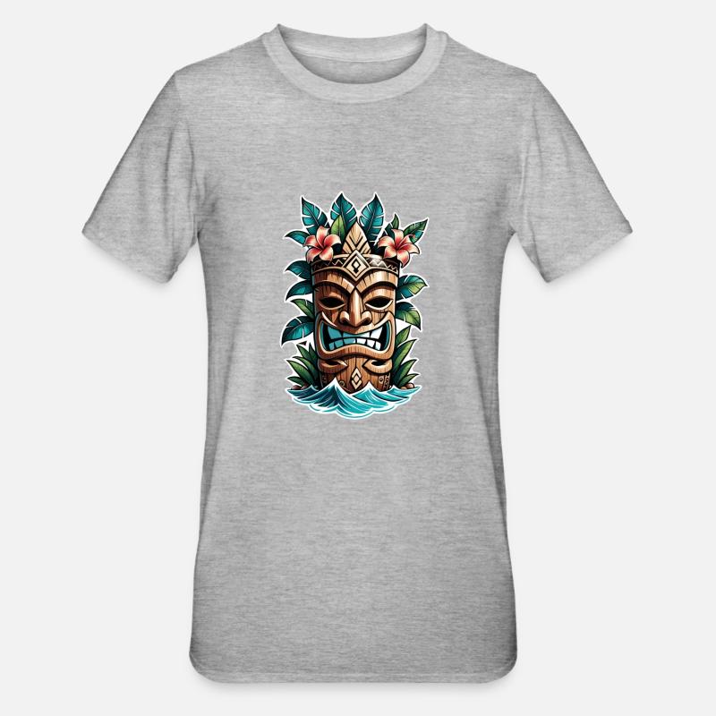 Tiki Beach - Polynesia Statue - Unisex Polycotton T-Shirt - heather grey