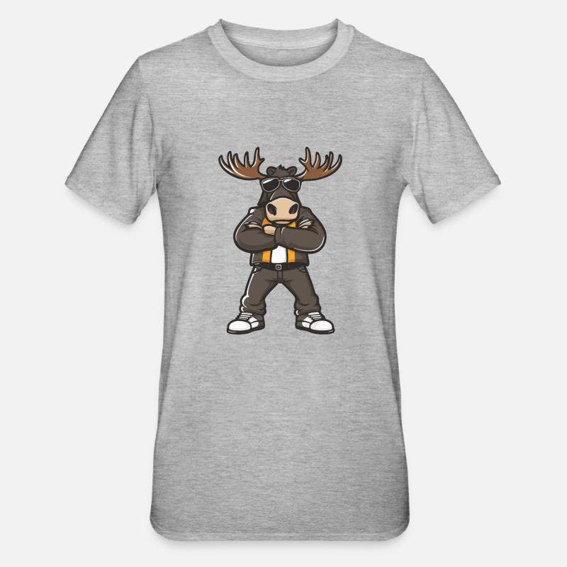 Elch Comic - Unisex Polycotton T-Shirt - Grau meliert