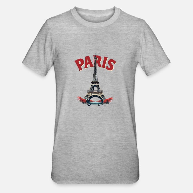 Tour Eiffel, Paris, retro - T-shirt polycoton Unisexe - gris chiné