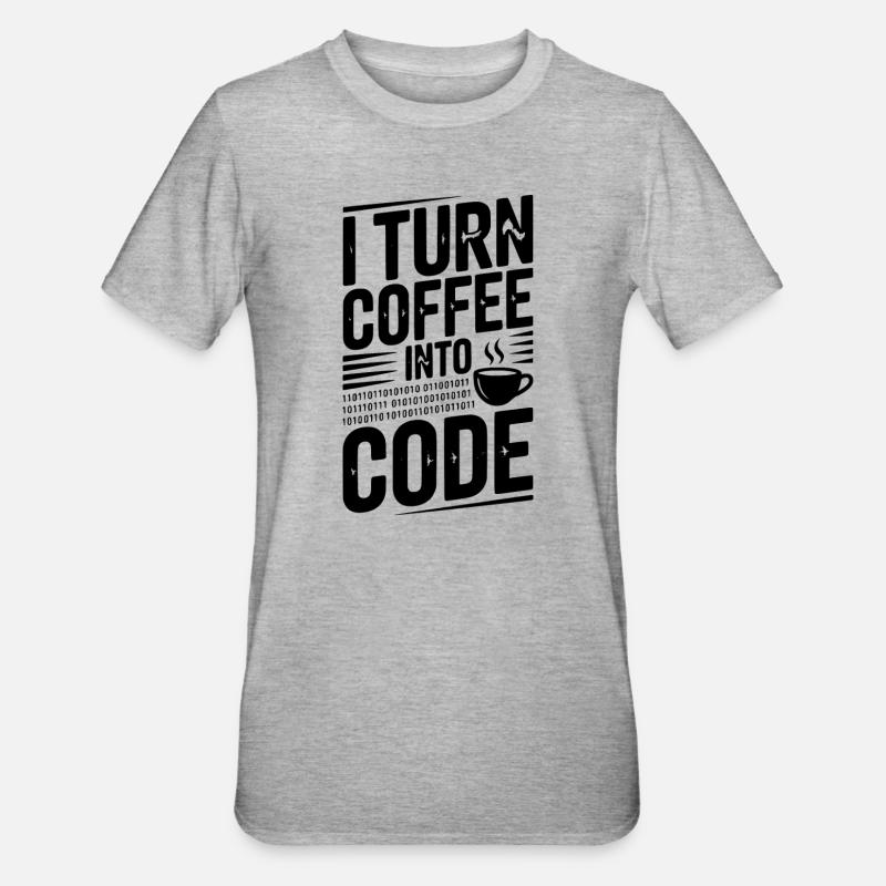 I Turn Coffee Into Code - Unisex Polycotton T-Shirt - heather grey
