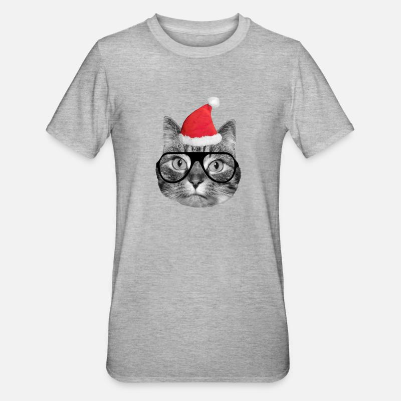 Mignon chat de Noël - T-shirt polycoton Unisexe - gris chiné