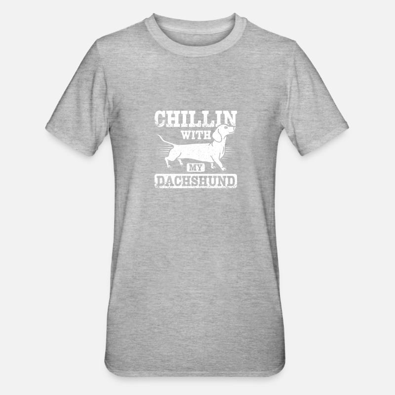 Chillin avec mon teckel - T-shirt polycoton Unisexe - gris chiné