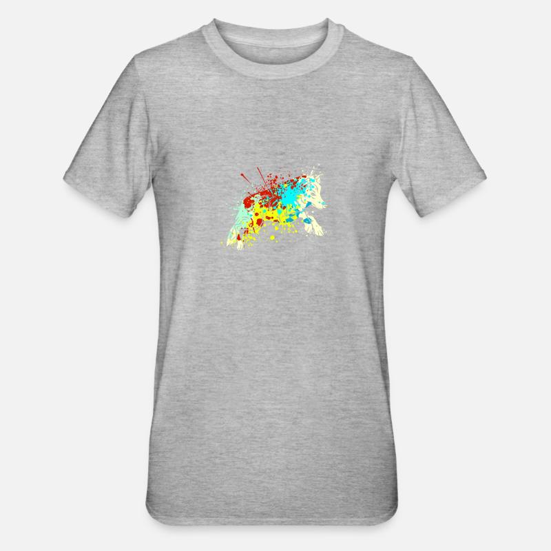 Splash Art Wolf - T-shirt polycoton Unisexe - gris chiné