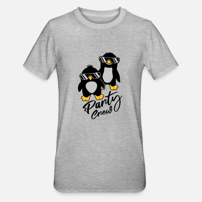 Party Crew Pinguin Freunde - Unisex Polycotton T-Shirt - Grau meliert