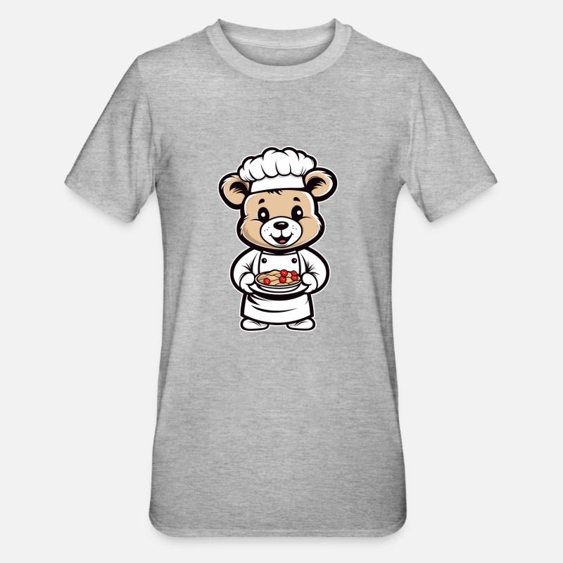 Cute chef chef teddy bear in the kitchen - Unisex Polycotton T-Shirt - heather grey