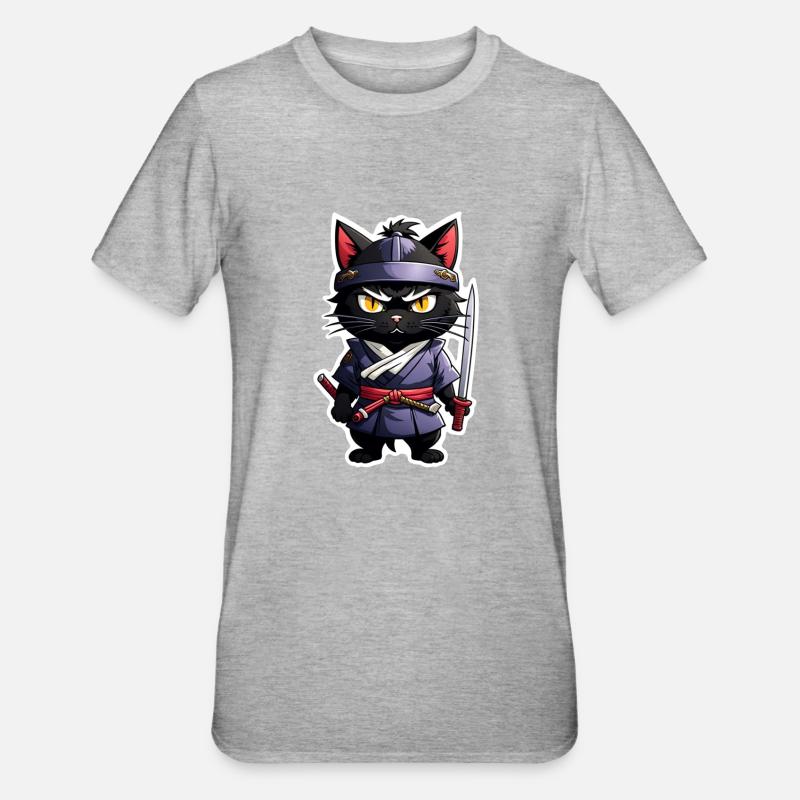 Ninja Cat - Samurai Kitten - Unisex Polycotton T-Shirt - heather grey