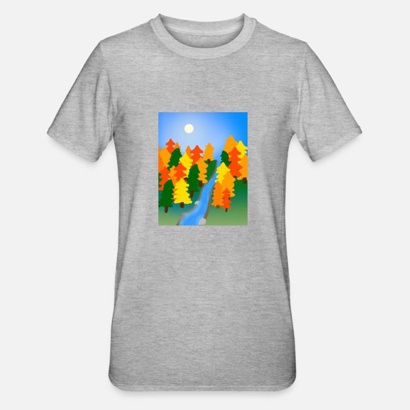 La rivière à travers la forêt d’automne - T-shirt polycoton Unisexe - gris chiné