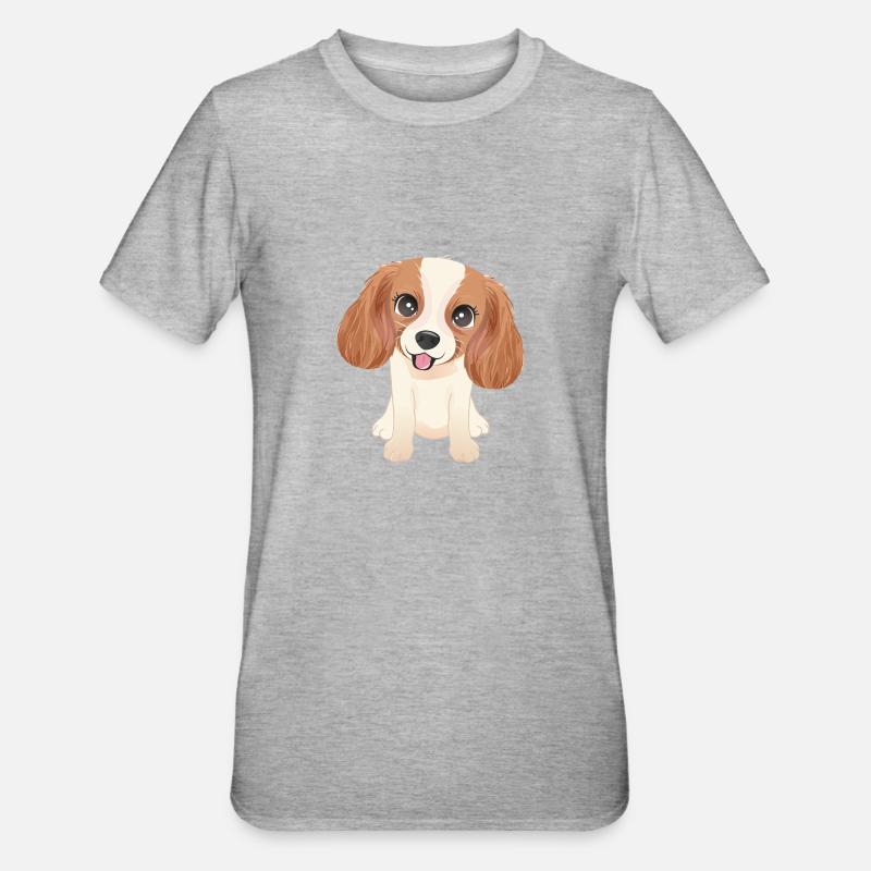 Mignon petit chien Cavalier King Charles Spaniel - T-shirt polycoton Unisexe - gris chiné