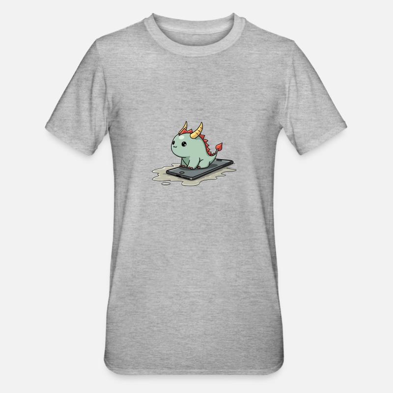 cute mythical creature on an iphone - Unisex Polycotton T-Shirt - Grau meliert