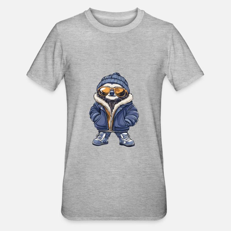 Faultier Cool Comic - Unisex Polycotton T-Shirt - Grau meliert