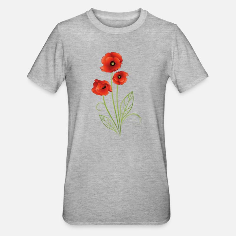 Rote Mohnblumen Mohn Sommer - Unisex Polycotton T-Shirt - Grau meliert