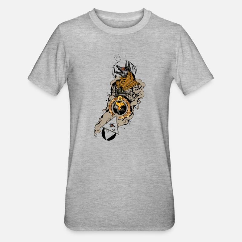 Superbe design égyptien, anubis à l’œil - T-shirt polycoton Unisexe - gris chiné