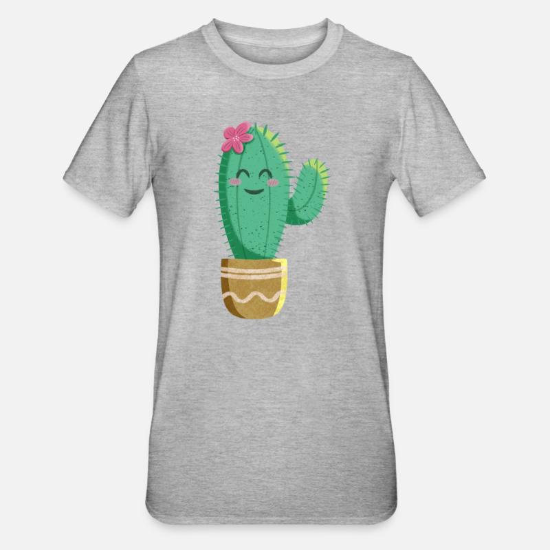 Cactus mignon avec fleur - T-shirt polycoton Unisexe - gris chiné