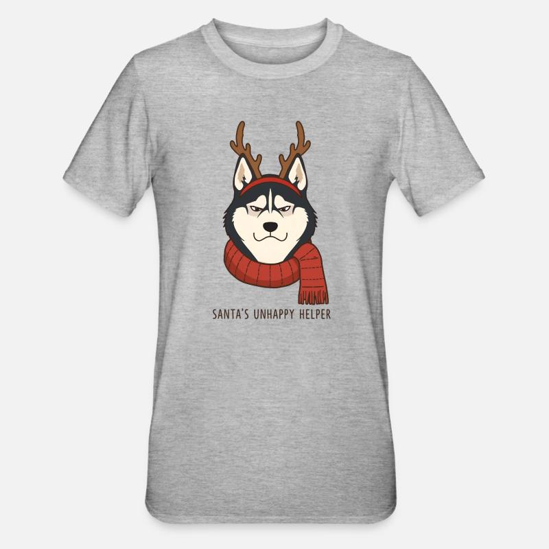 Grumpy Husky – Santa’s Unhappy Helper - T-shirt polycoton Unisexe - gris chiné