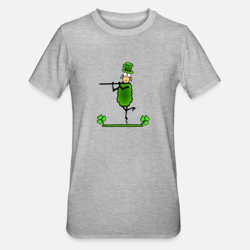 Schaf spielt Querflöte - Unisex Polycotton T-Shirt - Grau meliert