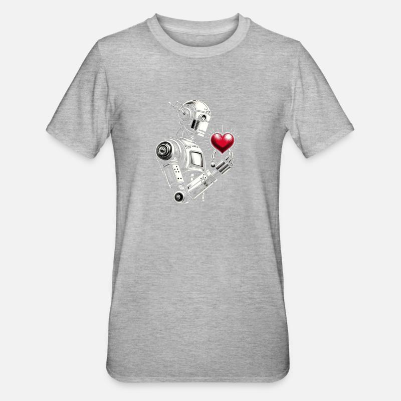 Roboter mit Herz - Unisex Polycotton T-Shirt - Grau meliert