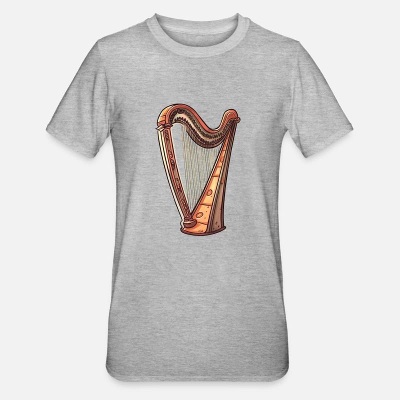 Harfe im Comic Stil - Unisex Polycotton T-Shirt - Grau meliert