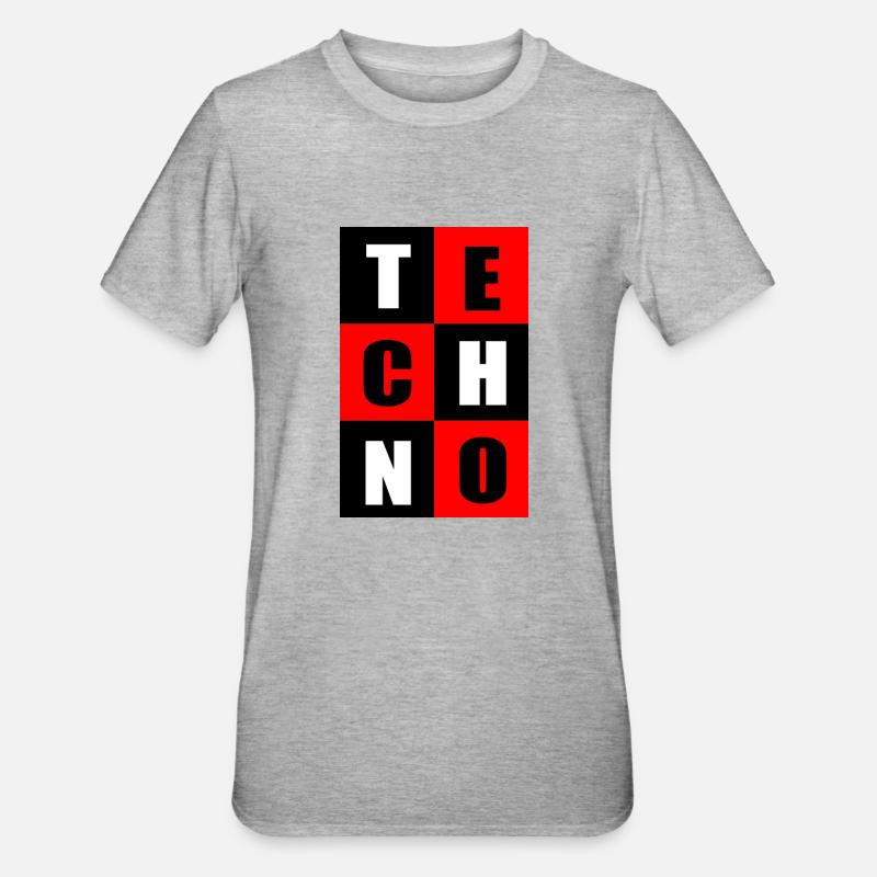 Techno Rot und Schwarz - Unisex Polycotton T-Shirt - Grau meliert