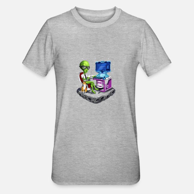 Space Alien Programmer - Unisex Polycotton T-Shirt - heather grey