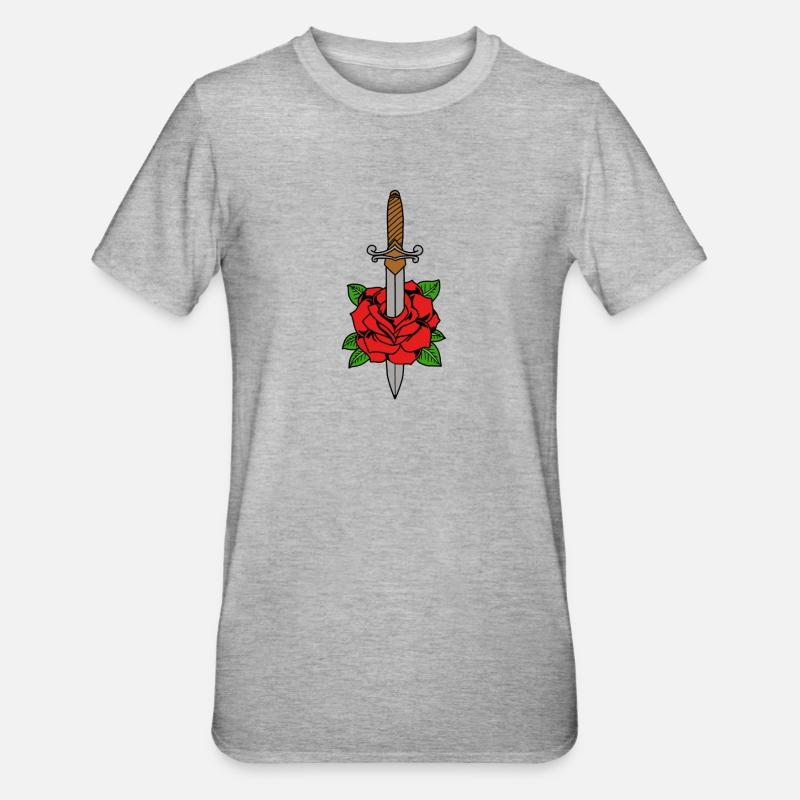 Dolch sticht durch eine Rose - Unisex Polycotton T-Shirt - Grau meliert