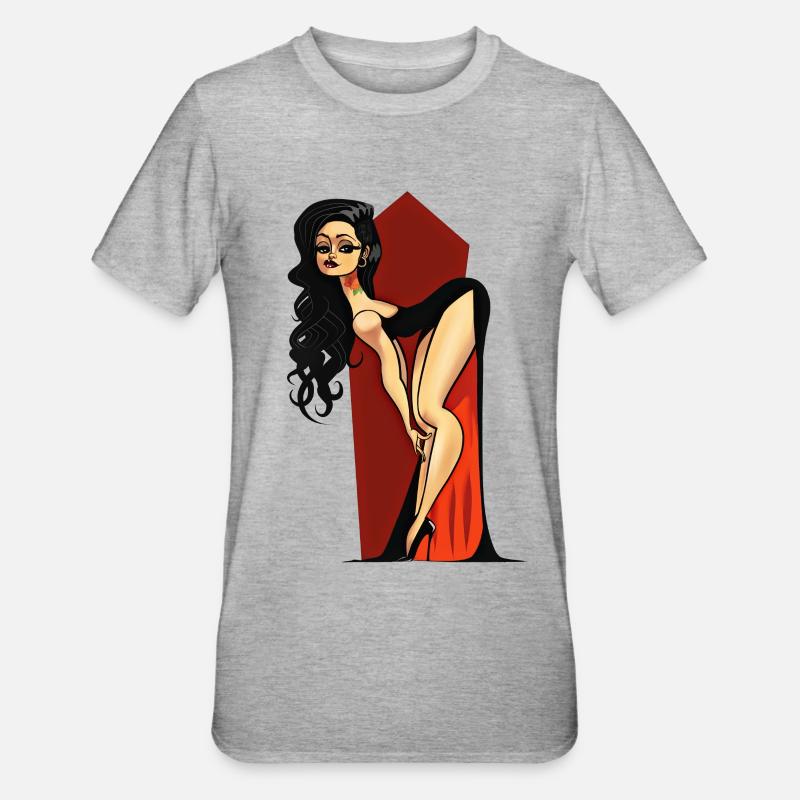 Vampire Pin-up - Unisex Polycotton T-Shirt - heather grey