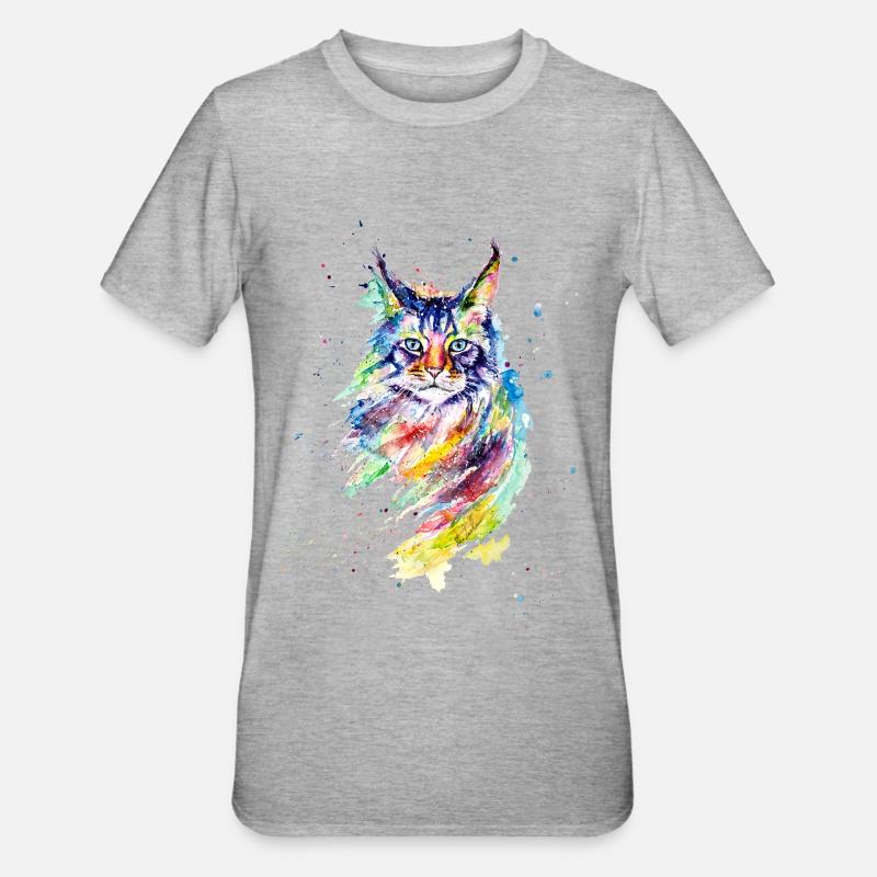 Coloré chat aquarelle - T-shirt polycoton Unisexe - gris chiné