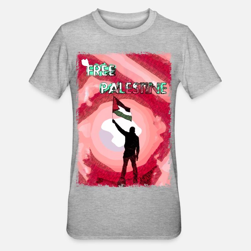 Drapeau de la Palestine libre P5 - T-shirt polycoton Unisexe - gris chiné