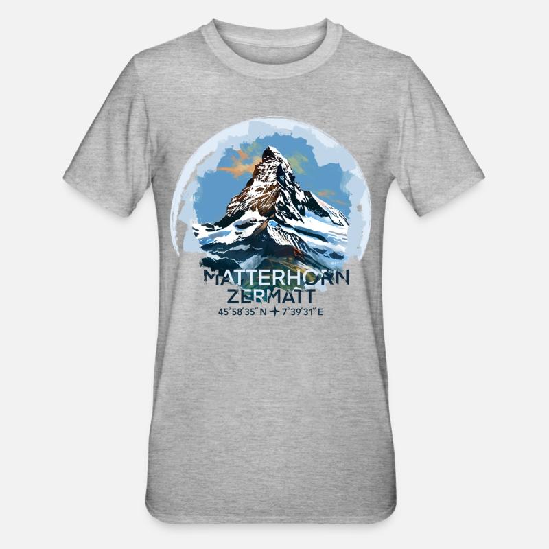 Matterhorn Zermatt Coordinates Keepsake Gift - Unisex Polycotton T-Shirt - heather grey
