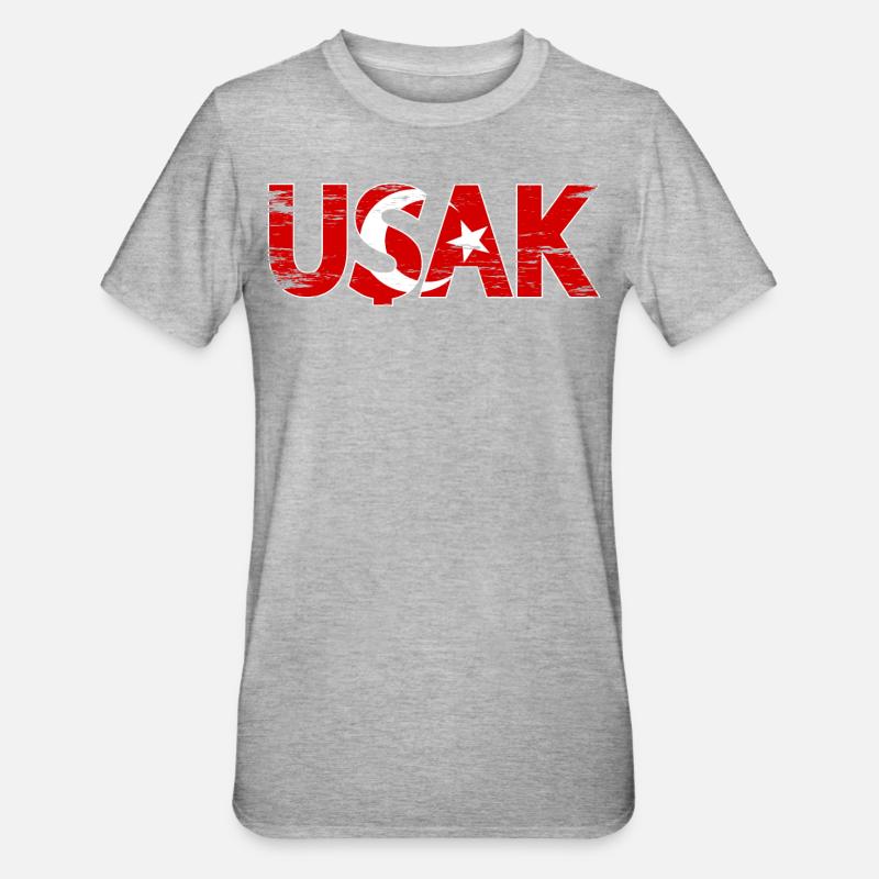Usak Drapeau turc utilisé - T-shirt polycoton Unisexe - gris chiné