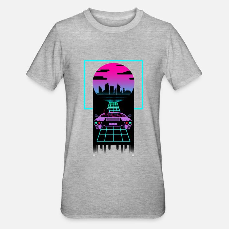 Synthwave Design pour Couples Amour - T-shirt polycoton Unisexe - gris chiné