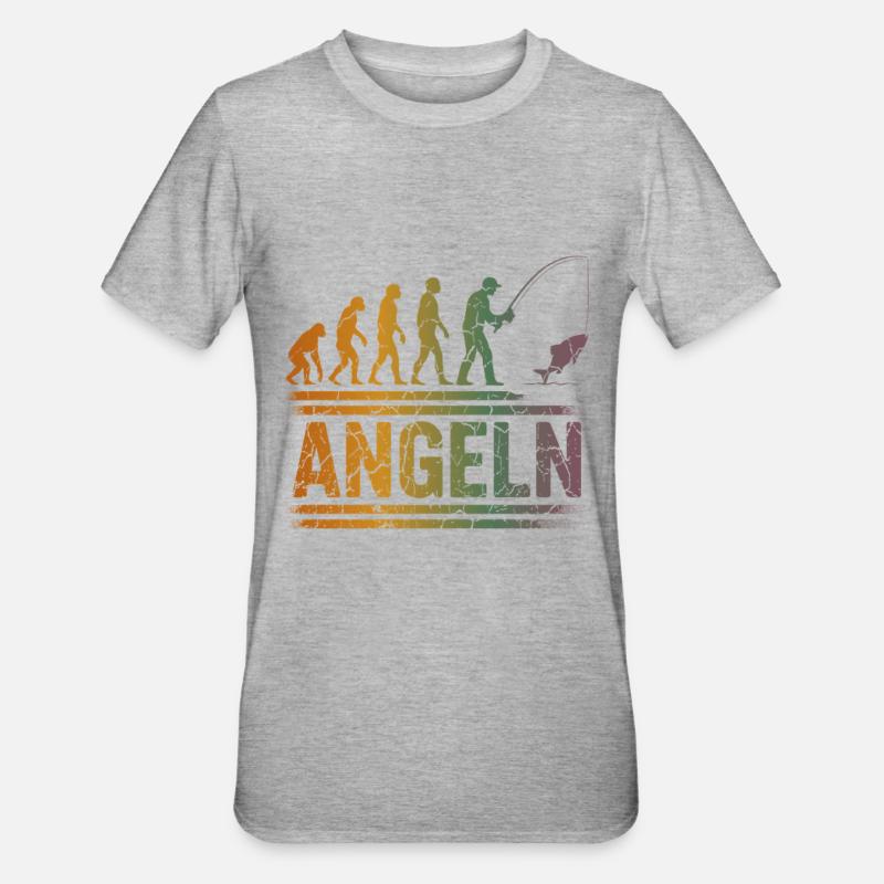 Evolution zum Angler - Unisex Polycotton T-Shirt - Grau meliert