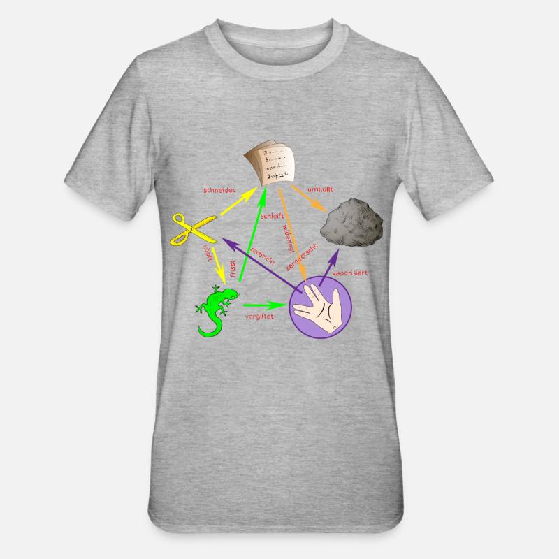 Schere Stein Papier Echse Spock - Unisex Polycotton T-Shirt - Grau meliert