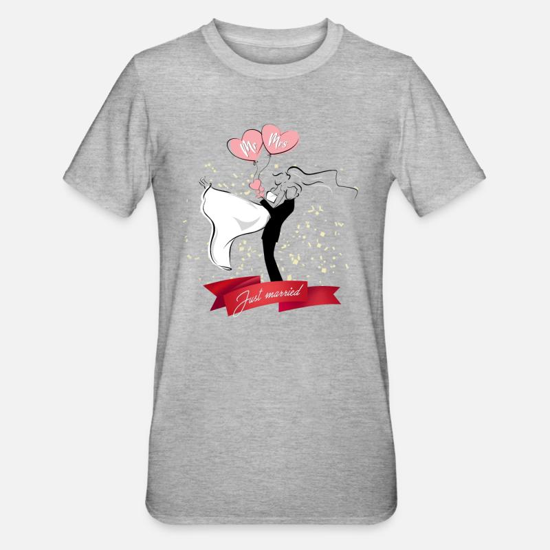 Geschenkidee zur Hochzeit oder zum Hochzeitstag - Unisex Polycotton T-Shirt - Grau meliert