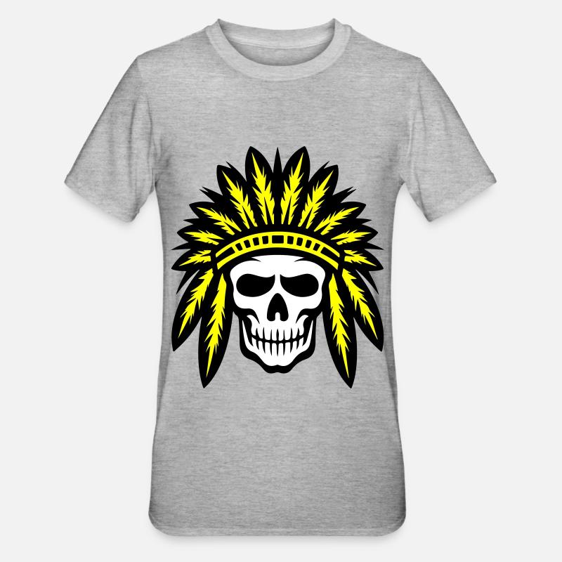 Crâne de chef indien apache - T-shirt polycoton Unisexe - gris chiné