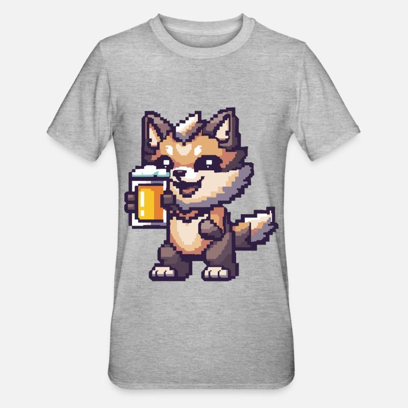 Bière Wolf Pixel - T-shirt polycoton Unisexe - gris chiné