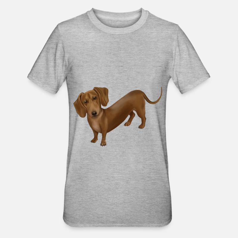 Hund - Dackel - Unisex Polycotton T-Shirt - Grau meliert