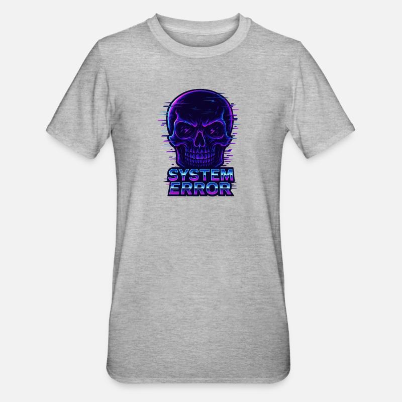 Neon Glitch Schädel mit Systemfehlertext - Unisex Polycotton T-Shirt - Grau meliert