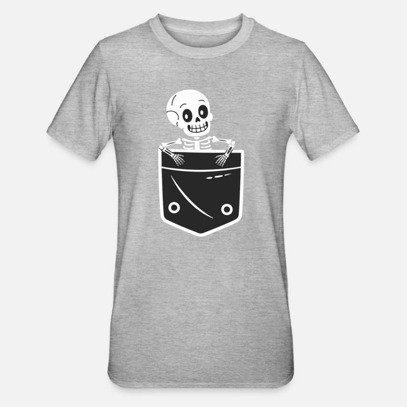 Conception ludique de poche squelette - T-shirt polycoton Unisexe - gris chiné