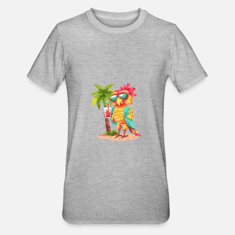 Papagei Sommer Strand Comic - Unisex Polycotton T-Shirt - Grau meliert