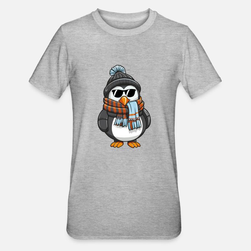 pinguin comic winter - Unisex Polycotton T-Shirt - Grau meliert