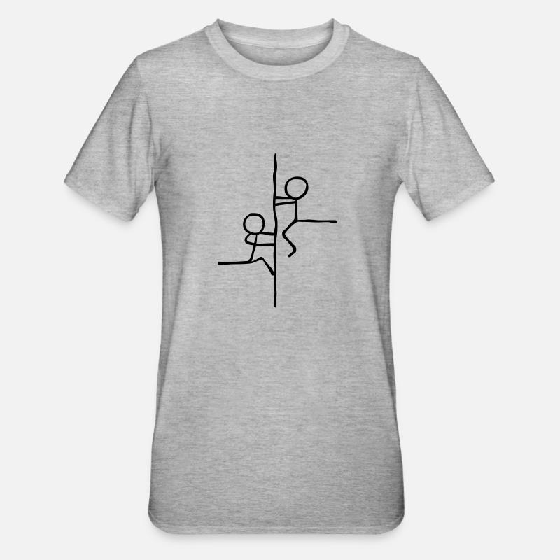 Strichmännchen klettern am Seil - Unisex Polycotton T-Shirt - Grau meliert